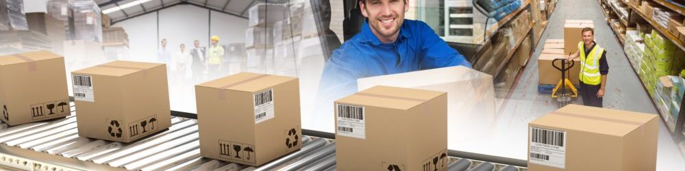 Composite image of cardboard boxes on production line 1137899